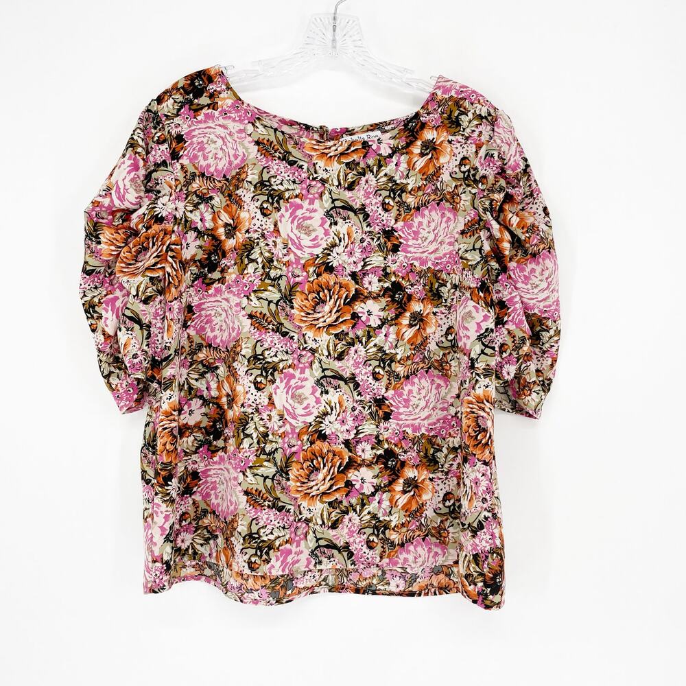 Ophelia Roe Ruched Sleeve Floral Top Size Large